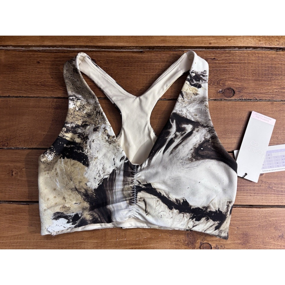 CALIA Essential Cinch Front Bra Women XS Hazy Elixir Oat Milk Marble WAX37239PRT